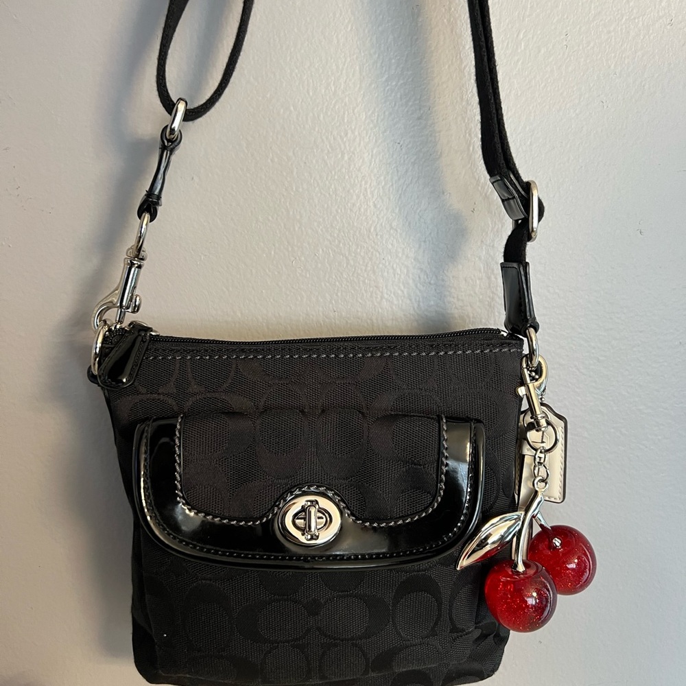 Coach Black Crossbody Bag with Cherry Charm
